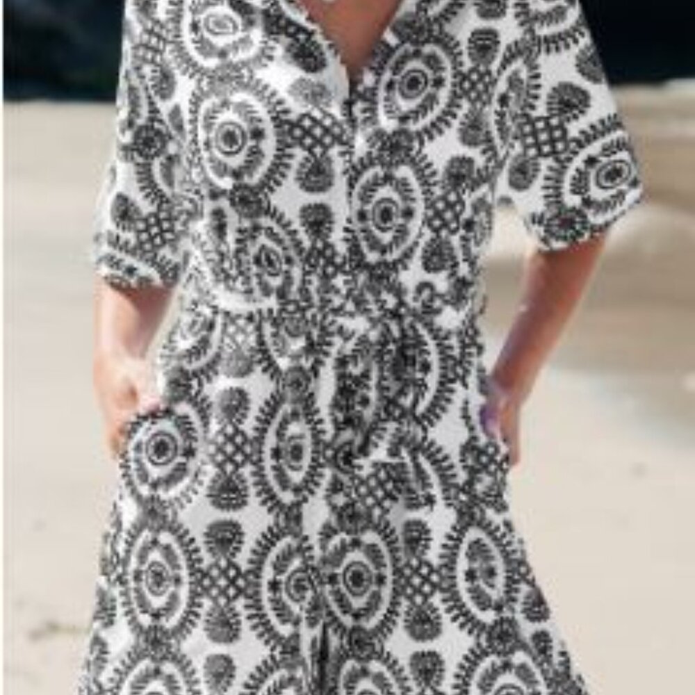 Black Ornate Collared Wide Leg Pocket Playsuit